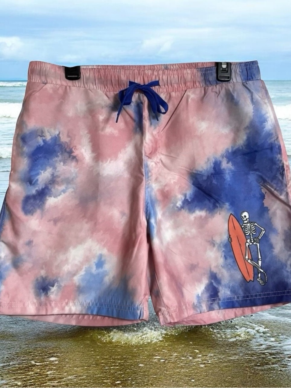 Chemistry Men Swim Trunks‎ Large Mesh Lining Surfboard Skeleton Pockets Tie Dye